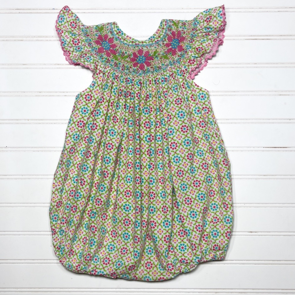 MOM & ME VGUC Colorful Smocked Flower Floral Bubble